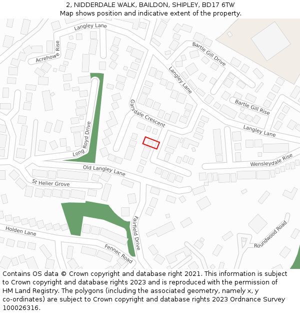 2, NIDDERDALE WALK, BAILDON, SHIPLEY, BD17 6TW: Location map and indicative extent of plot