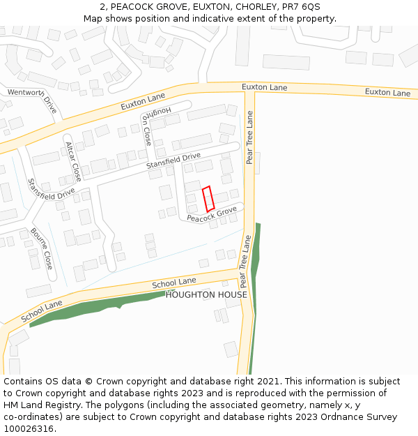 2, PEACOCK GROVE, EUXTON, CHORLEY, PR7 6QS: Location map and indicative extent of plot