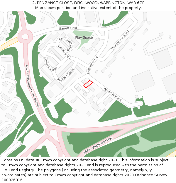 2, PENZANCE CLOSE, BIRCHWOOD, WARRINGTON, WA3 6ZP: Location map and indicative extent of plot