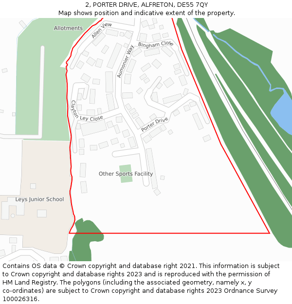 2, PORTER DRIVE, ALFRETON, DE55 7QY: Location map and indicative extent of plot