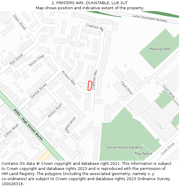 2, PRINTERS WAY, DUNSTABLE, LU6 2UT: Location map and indicative extent of plot