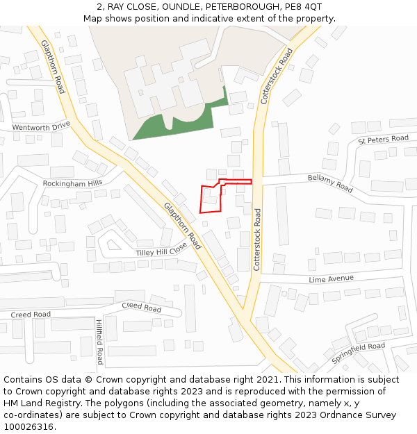 2, RAY CLOSE, OUNDLE, PETERBOROUGH, PE8 4QT: Location map and indicative extent of plot