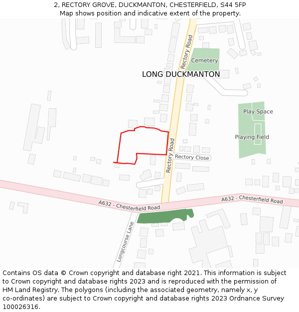 2, RECTORY GROVE, DUCKMANTON, CHESTERFIELD, S44 5FP: Location map and indicative extent of plot