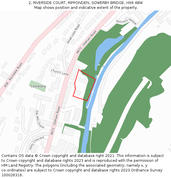 2, RIVERSIDE COURT, RIPPONDEN, SOWERBY BRIDGE, HX6 4BW: Location map and indicative extent of plot