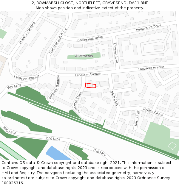 2, ROWMARSH CLOSE, NORTHFLEET, GRAVESEND, DA11 8NF: Location map and indicative extent of plot