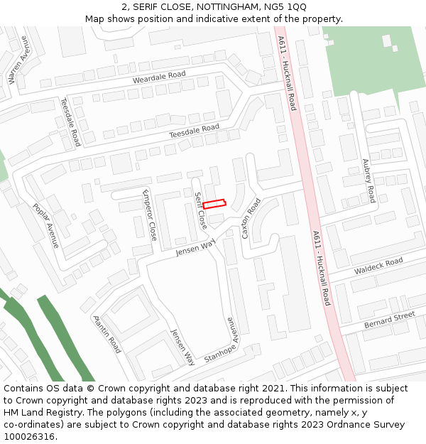 2, SERIF CLOSE, NOTTINGHAM, NG5 1QQ: Location map and indicative extent of plot