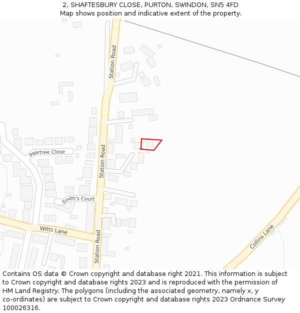 2, SHAFTESBURY CLOSE, PURTON, SWINDON, SN5 4FD: Location map and indicative extent of plot