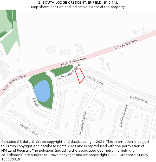 2, SOUTH LODGE CRESCENT, ENFIELD, EN2 7NL: Location map and indicative extent of plot