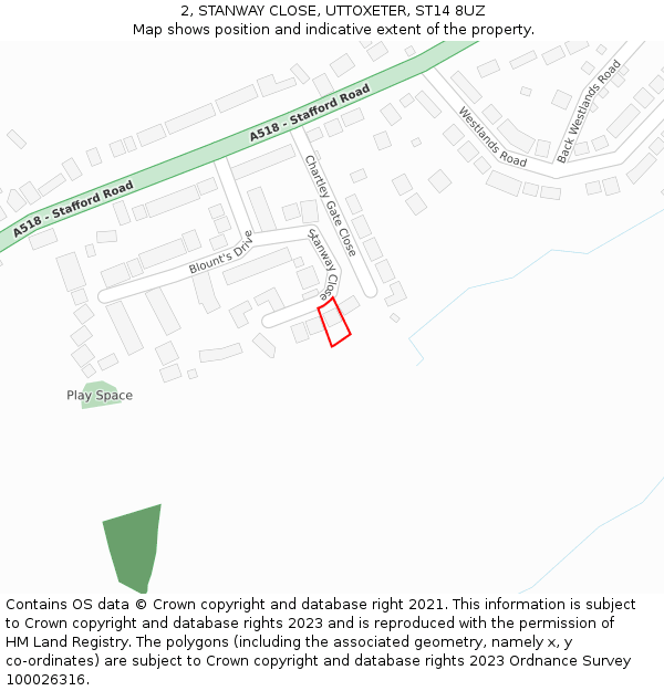 2, STANWAY CLOSE, UTTOXETER, ST14 8UZ: Location map and indicative extent of plot