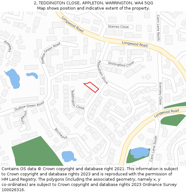 2, TEDDINGTON CLOSE, APPLETON, WARRINGTON, WA4 5QG: Location map and indicative extent of plot