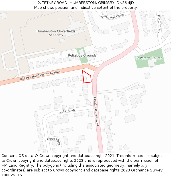 2, TETNEY ROAD, HUMBERSTON, GRIMSBY, DN36 4JD: Location map and indicative extent of plot