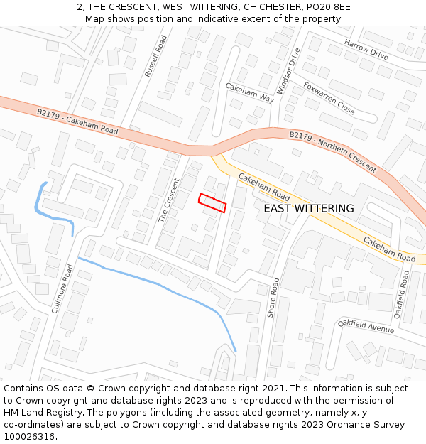 2, THE CRESCENT, WEST WITTERING, CHICHESTER, PO20 8EE: Location map and indicative extent of plot