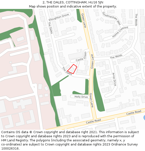 2, THE DALES, COTTINGHAM, HU16 5JN: Location map and indicative extent of plot