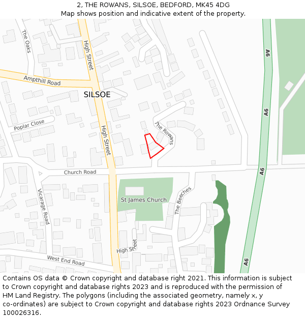 2, THE ROWANS, SILSOE, BEDFORD, MK45 4DG: Location map and indicative extent of plot