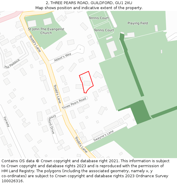 2, THREE PEARS ROAD, GUILDFORD, GU1 2XU: Location map and indicative extent of plot