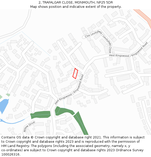 2, TRAFALGAR CLOSE, MONMOUTH, NP25 5DR: Location map and indicative extent of plot