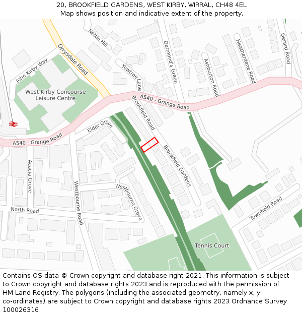 20, BROOKFIELD GARDENS, WEST KIRBY, WIRRAL, CH48 4EL: Location map and indicative extent of plot