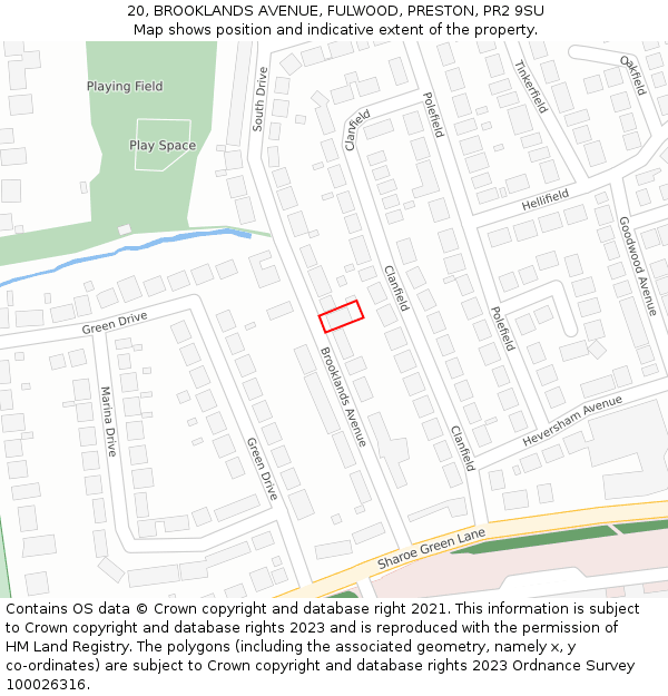 20, BROOKLANDS AVENUE, FULWOOD, PRESTON, PR2 9SU: Location map and indicative extent of plot