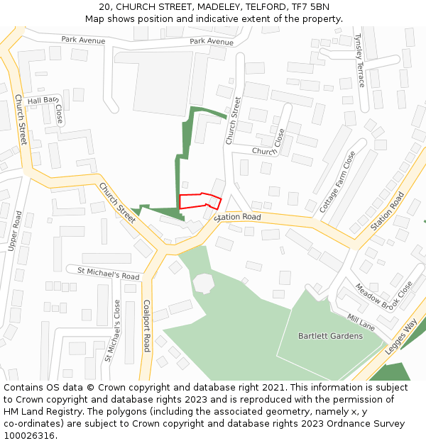 20, CHURCH STREET, MADELEY, TELFORD, TF7 5BN: Location map and indicative extent of plot