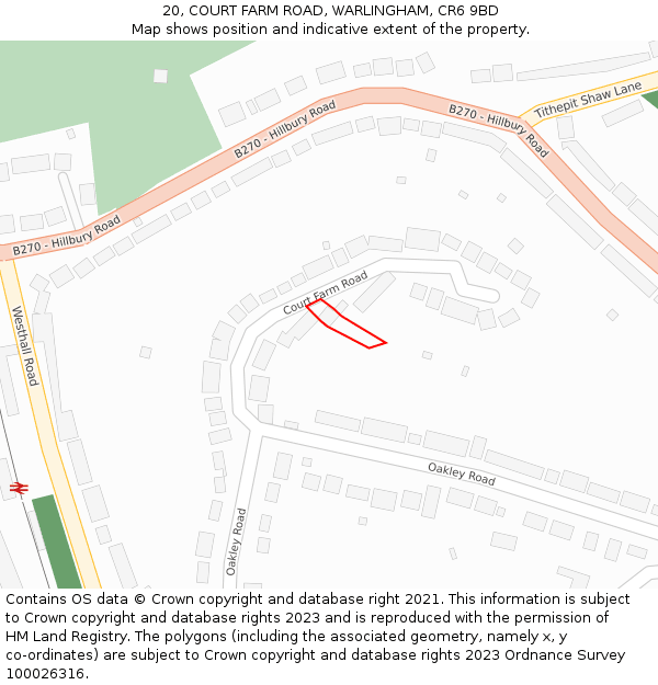 20, COURT FARM ROAD, WARLINGHAM, CR6 9BD: Location map and indicative extent of plot