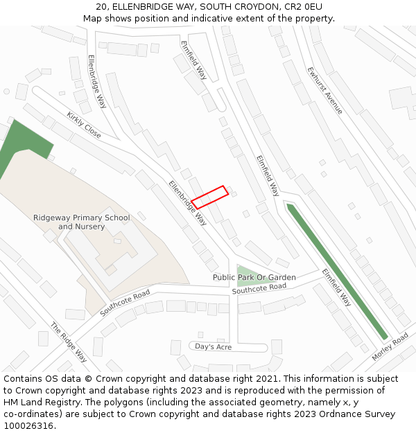 20, ELLENBRIDGE WAY, SOUTH CROYDON, CR2 0EU: Location map and indicative extent of plot