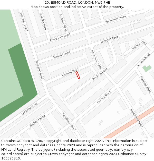 20, ESMOND ROAD, LONDON, NW6 7HE: Location map and indicative extent of plot