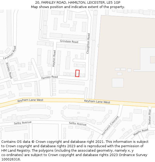 20, FARNLEY ROAD, HAMILTON, LEICESTER, LE5 1GP: Location map and indicative extent of plot