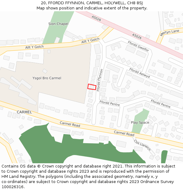 20, FFORDD FFYNNON, CARMEL, HOLYWELL, CH8 8SJ: Location map and indicative extent of plot