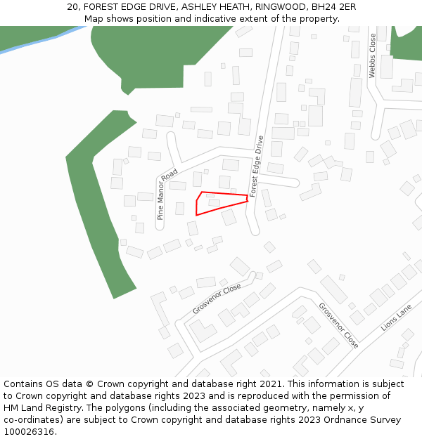 20, FOREST EDGE DRIVE, ASHLEY HEATH, RINGWOOD, BH24 2ER: Location map and indicative extent of plot