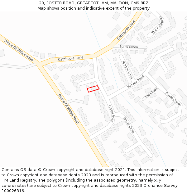 20, FOSTER ROAD, GREAT TOTHAM, MALDON, CM9 8PZ: Location map and indicative extent of plot