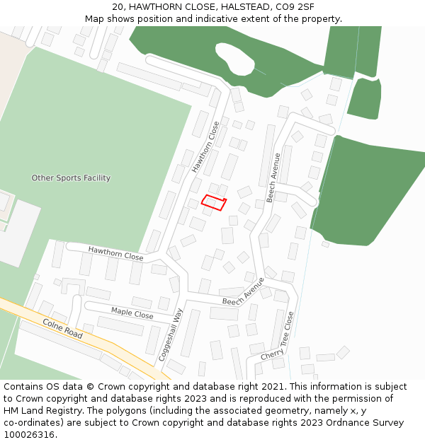 20, HAWTHORN CLOSE, HALSTEAD, CO9 2SF: Location map and indicative extent of plot