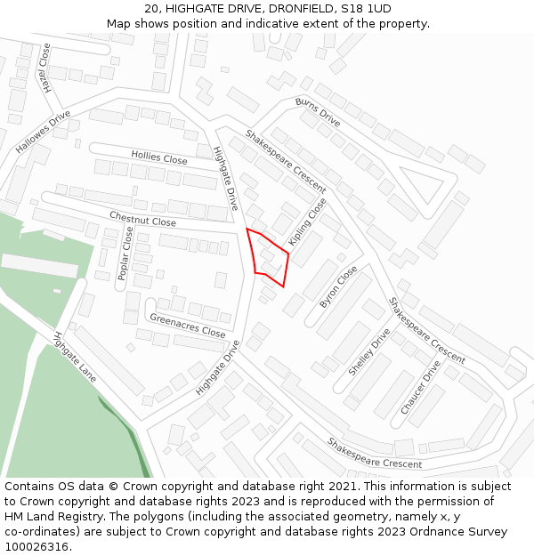 20, HIGHGATE DRIVE, DRONFIELD, S18 1UD: Location map and indicative extent of plot