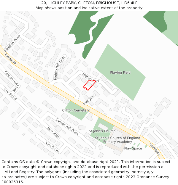 20, HIGHLEY PARK, CLIFTON, BRIGHOUSE, HD6 4LE: Location map and indicative extent of plot