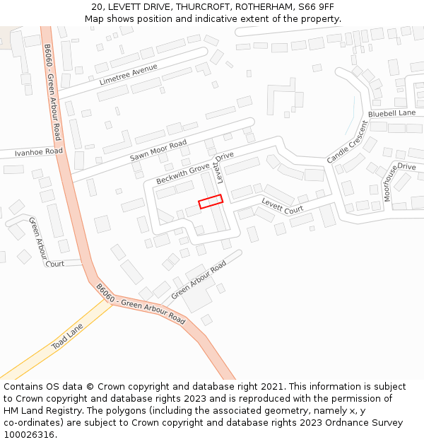 20, LEVETT DRIVE, THURCROFT, ROTHERHAM, S66 9FF: Location map and indicative extent of plot