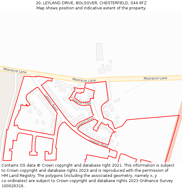 20, LEYLAND DRIVE, BOLSOVER, CHESTERFIELD, S44 6FZ: Location map and indicative extent of plot