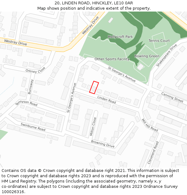 20, LINDEN ROAD, HINCKLEY, LE10 0AR: Location map and indicative extent of plot