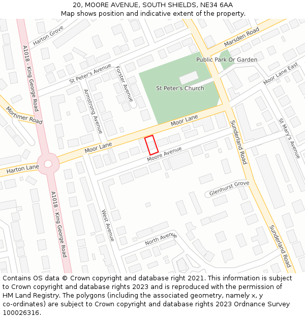 20, MOORE AVENUE, SOUTH SHIELDS, NE34 6AA: Location map and indicative extent of plot