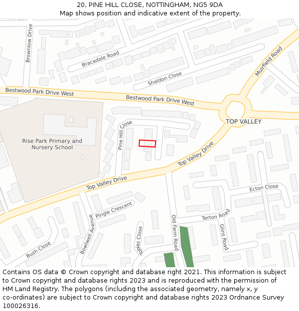 20, PINE HILL CLOSE, NOTTINGHAM, NG5 9DA: Location map and indicative extent of plot