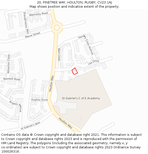 20, PINETREE WAY, HOULTON, RUGBY, CV23 1AJ: Location map and indicative extent of plot