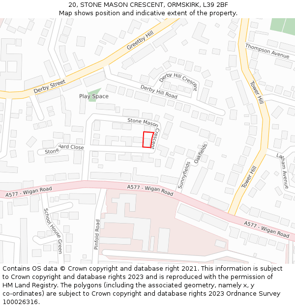 20, STONE MASON CRESCENT, ORMSKIRK, L39 2BF: Location map and indicative extent of plot