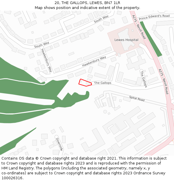 20, THE GALLOPS, LEWES, BN7 1LR: Location map and indicative extent of plot