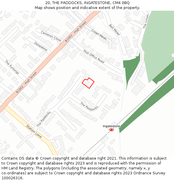 20, THE PADDOCKS, INGATESTONE, CM4 0BQ: Location map and indicative extent of plot