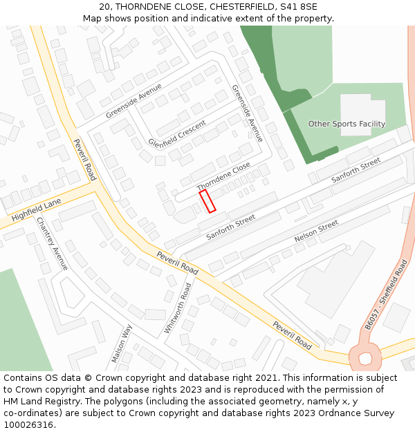 20, THORNDENE CLOSE, CHESTERFIELD, S41 8SE: Location map and indicative extent of plot