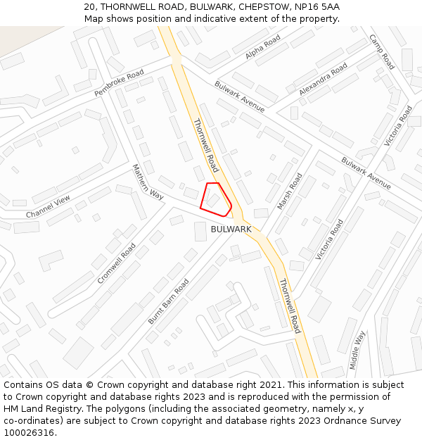 20, THORNWELL ROAD, BULWARK, CHEPSTOW, NP16 5AA: Location map and indicative extent of plot