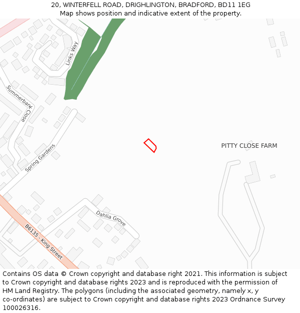 20, WINTERFELL ROAD, DRIGHLINGTON, BRADFORD, BD11 1EG: Location map and indicative extent of plot