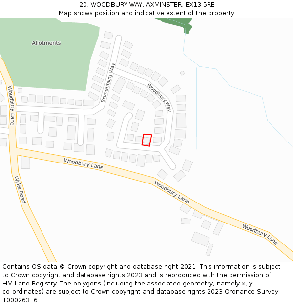 20, WOODBURY WAY, AXMINSTER, EX13 5RE: Location map and indicative extent of plot