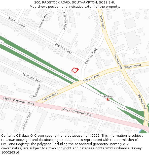 200, RADSTOCK ROAD, SOUTHAMPTON, SO19 2HU: Location map and indicative extent of plot