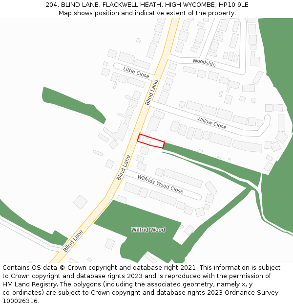 204, BLIND LANE, FLACKWELL HEATH, HIGH WYCOMBE, HP10 9LE: Location map and indicative extent of plot