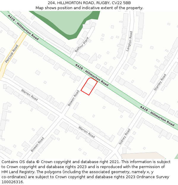 204, HILLMORTON ROAD, RUGBY, CV22 5BB: Location map and indicative extent of plot