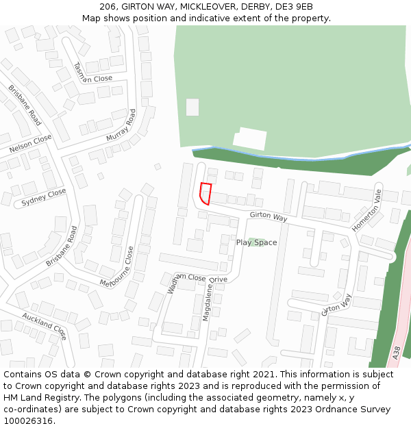 206, GIRTON WAY, MICKLEOVER, DERBY, DE3 9EB: Location map and indicative extent of plot